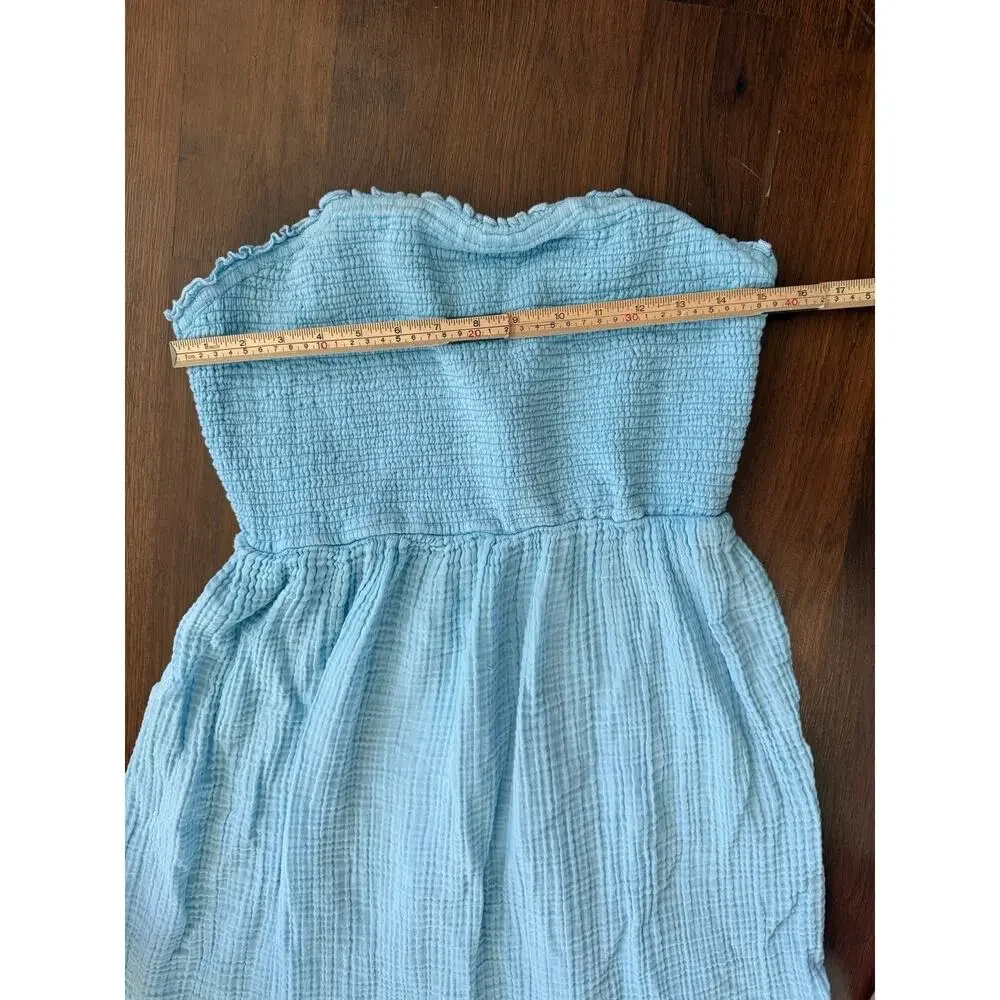 Anthropologie Strapless Tiered Gauze Cotton Maxi Dress Blue Sz M